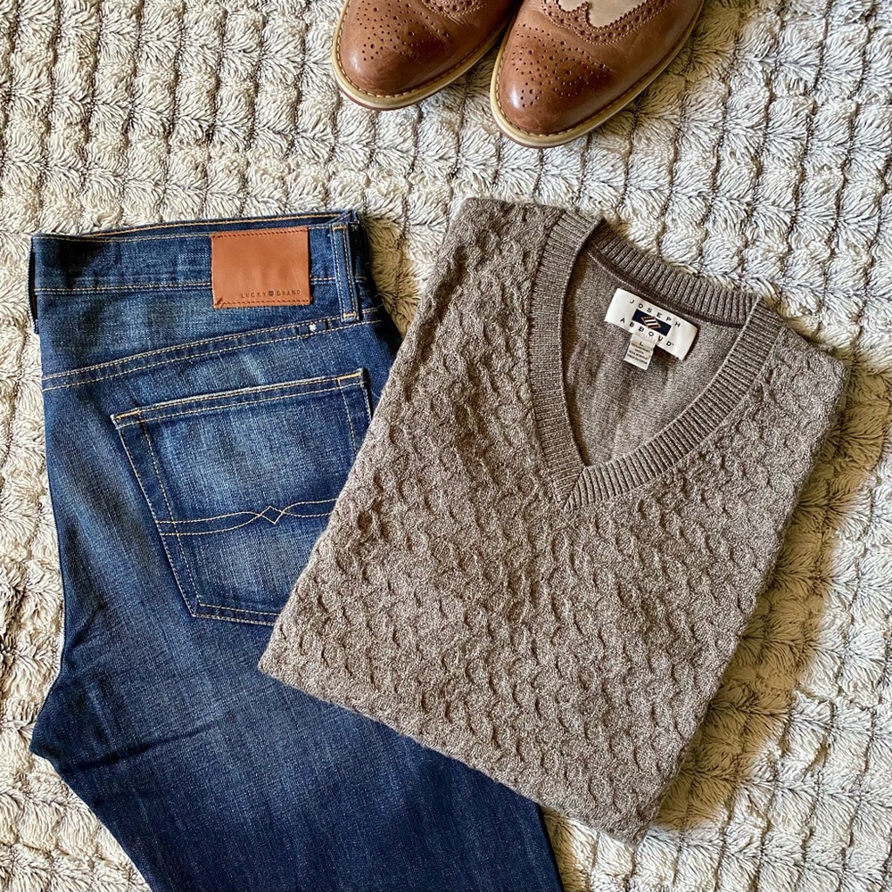 Joseph Abboud Taupe V-Neck Sweater